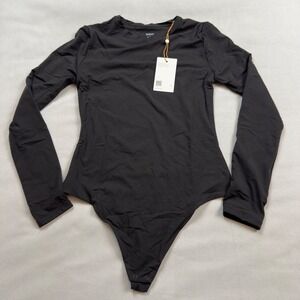 Quince Second Skin Long Sleeve Crew Neck Bodysuit Black CMSL001 Womens Med NWT